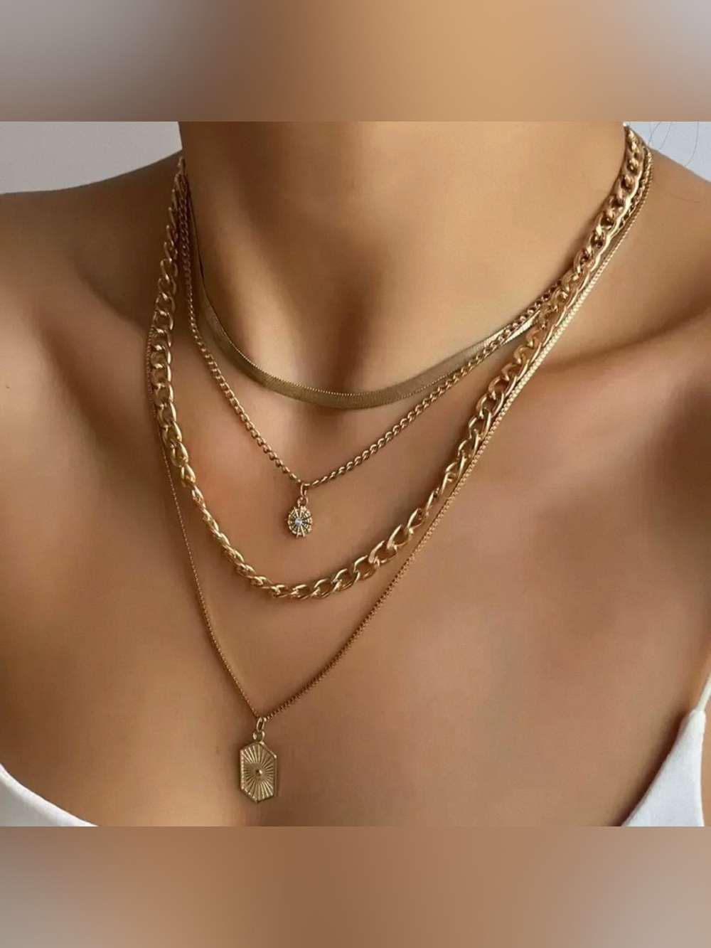 Layered Gold Chain Necklace Set - Elegant Multi-Strand Women’s Jewelry